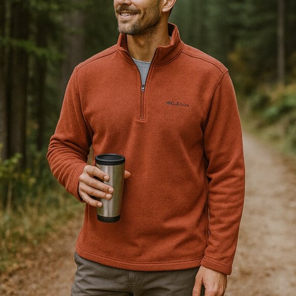 Columbia Hart Mountain III Half Zip Pullover XXL Red Rust Fleece Lined Sweater - Picture 1 of 11